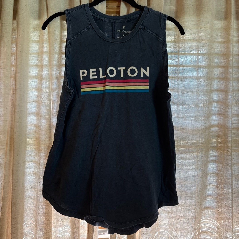 Peloton Denim Blue Muscle Tee with Crew Neck and White Logo